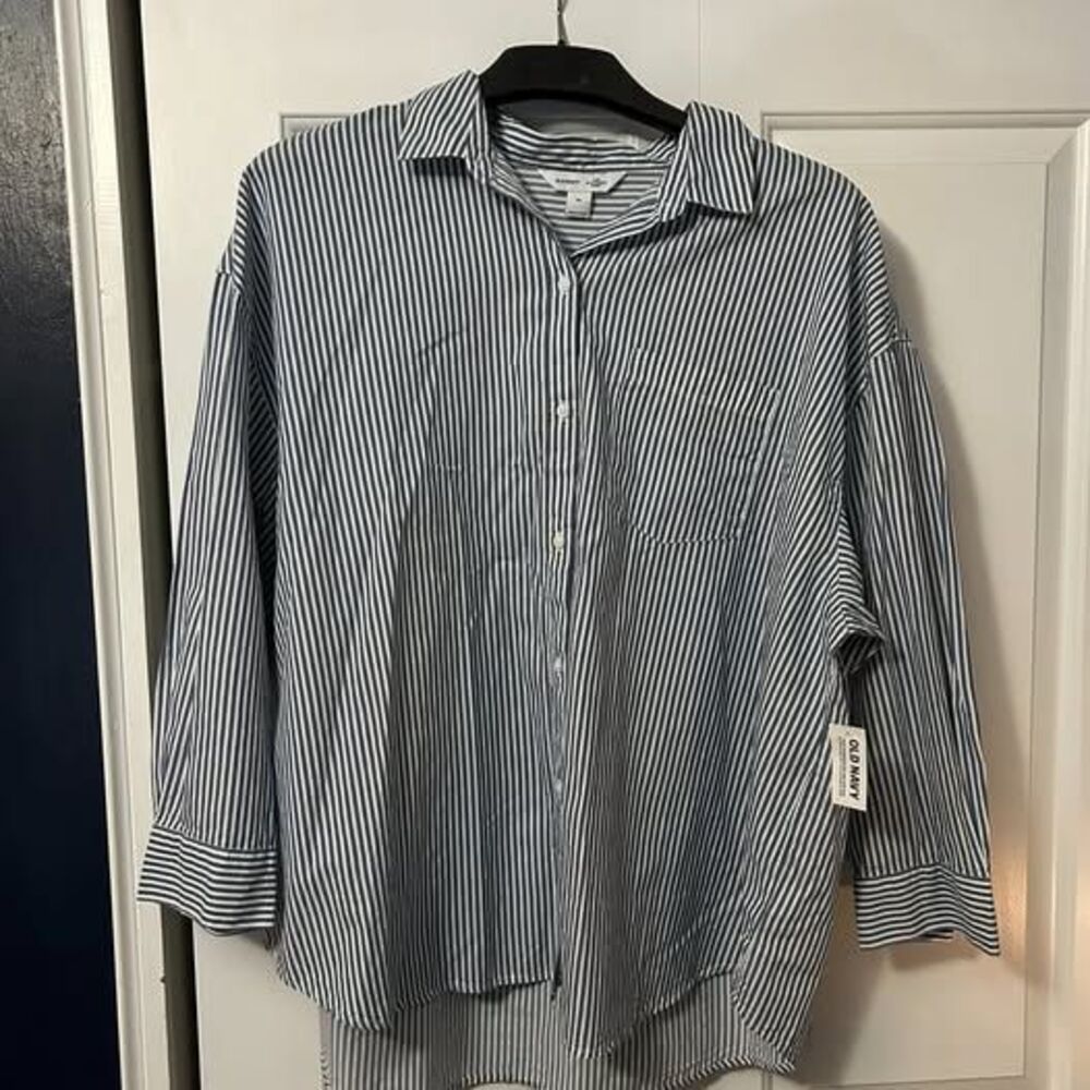 Old Navy "Boyfriend Shirt" Oversized Women's XL Blue/White Striped Shirt *NWT*